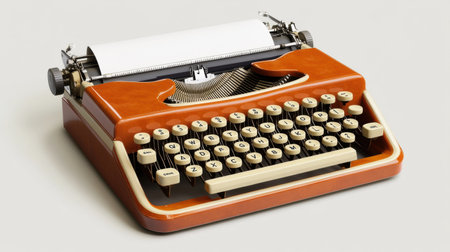 A vintage typewriter on a desk holds a blank page that boldly reads Breaking News, sparking creativity and storytelling.の素材