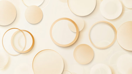 Circular shapes in various sizes and shades of beige and cream are artfully arranged on a light background, creating a calming atmosphere.の素材