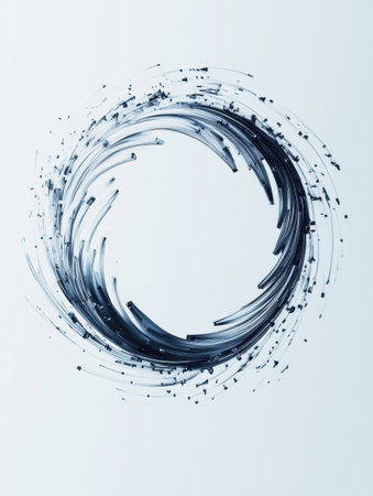 Dynamic circular design features swirling strokes and motion blur, creating an artistic and modern visual effect on a light backdrop.の素材