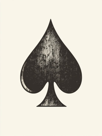 A spade symbol in a distressed black finish on a light background, ideal for use in artistic projects or gaming themes.の素材