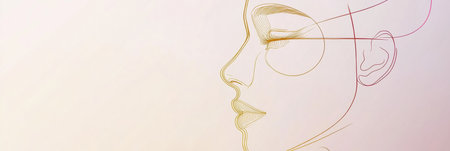 A graceful silhouette of a womans face showcases intricate golden ratio lines, emphasizing beauty and proportion in artistic design.の素材