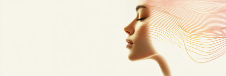 A silhouette illustrates a womans profile, complemented by golden ratio lines suggesting harmony and elegance in a simplistic backdrop.の素材