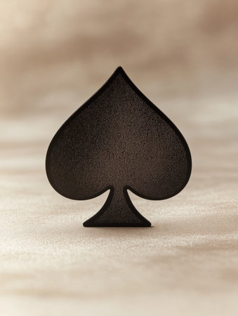 A prominent black spade symbol sits on a soft textured surface, offering a striking visual element ideal for gaming or decorative themes.の素材