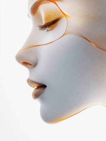 A graceful silhouette displays a womans profile, enhanced by golden ratio lines symbolizing beauty and proportion in artistry.の素材