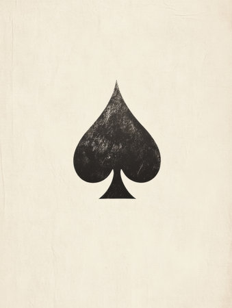 A black spade symbol stands prominently on a soft beige background, capturing the essence of classic playing card designs from the past.の素材