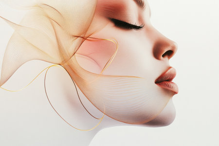 A womans silhouette features golden ratio lines with gentle curves, showing beauty and harmony in a minimalist aesthetic.の素材