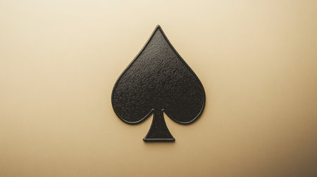 A black spade symbol made of leather is set against a soft, light background, evoking a feeling of elegance and simplicity.の素材