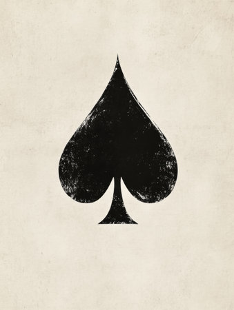 A simple black spade symbol stands out against a beige textured backdrop, evoking a classic playing card aesthetic.の素材