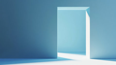A bright doorway stands open, casting soft light into a calm, minimalist room, suggesting possibilities for exploration and creativity.の素材