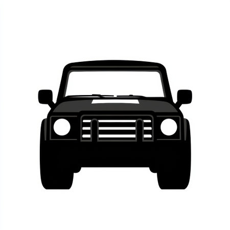 Front view silhouette of an auto vehicle highlighting its sturdy design and powerful presence against a plain background.の素材