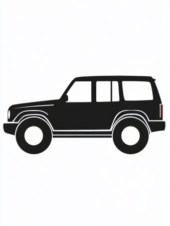 This silhouette highlights the side view of an auto vehicle, ideal for automotive branding, signage, or creative designs focused on vehicles.の素材