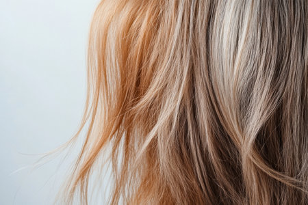 Visual showcases two types of hair strands highlighting the stark contrast between dull, damaged hair and vibrant, healthy hair.の素材