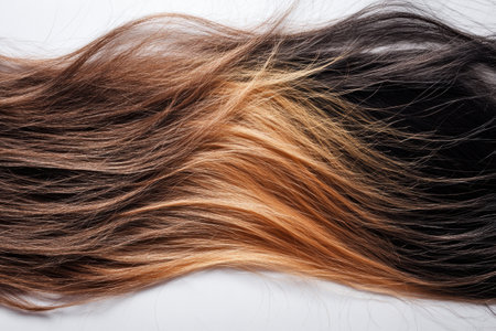 Side by side comparison showcases the stark differences between dull, damaged hair strands and shiny, healthy hair strands effectively.の素材