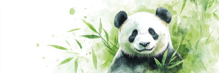This artwork depicts a charming panda resting among lush bamboo greenery, highlighting the peaceful coexistence of wildlife in nature.の素材