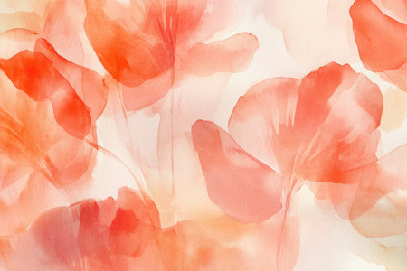 Delicate red flowers blend softly into a light beige background, showing the fluidity and beauty of watercolor art.の素材