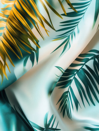 Lush tropical patterns adorn lightweight summer fabrics, perfect for creating breezy outfits in warm coastal settings.の素材