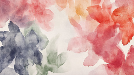 Delicate floral patterns in soft hues create a serene ambiance, blending shades of red, pink, blue, and green in a harmonious display.の素材