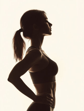 Silhouette demonstrates an inspiring fitness journey, showing noticeable body transformation through dedication and workouts.の素材