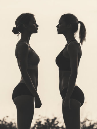 Silhouette highlighting the remarkable transformation of fitness through dedication to workouts, showcasing before and after results.の素材