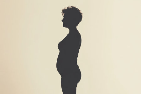 Silhouette displays a striking contrast of body shape illustrating a transformation journey between weight loss stages with balanced lighting.の素材