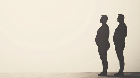 Silhouette representing a significant weight loss transformation highlights dedication and commitment to fitness and health improvement.の素材