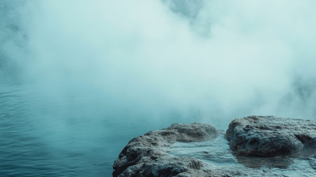 Hot spring offers a peaceful escape as steam arises from rocky surroundings, creating a serene atmosphere for relaxation and rejuvenation.の素材