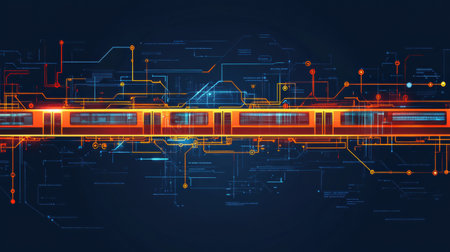 Metro subway map design with vibrant colors and intricate layout for public transport navigation. Generative AIの素材