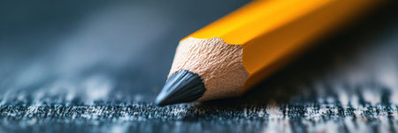 A sharpened yellow pencil is placed on a rough wooden surface, showing its pointed tip ideal for drawing or writing activities.の素材