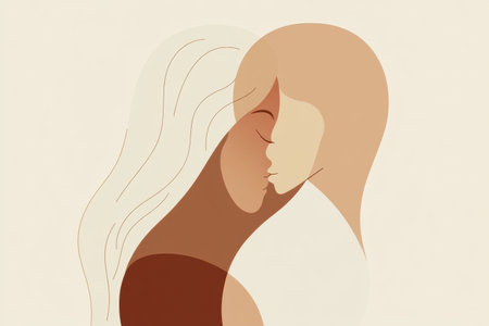 Two figures share a gentle embrace, showcasing their deep bond and emotional connection in a simple, yet impactful design.の素材