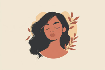 Minimalist illustration showcases a female figure surrounded by leaves, symbolizing strength and empowerment on International Womens Day.の素材