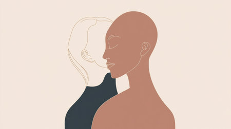 Two figures share a gentle embrace in a minimalist design, conveying warmth and affection through simple lines and shapes.の素材