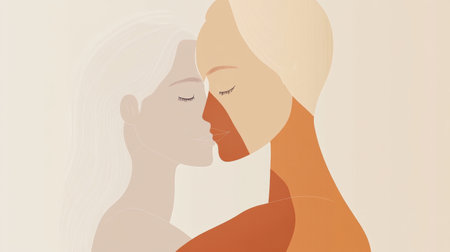 Two figures share a tender hug, embodying warmth and connection in a simple yet expressive minimalist illustration.の素材