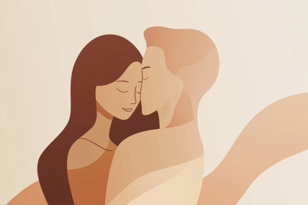 Two individuals express their affection through a warm hug, captured in a simple and elegant style, radiating comfort and connection.の素材