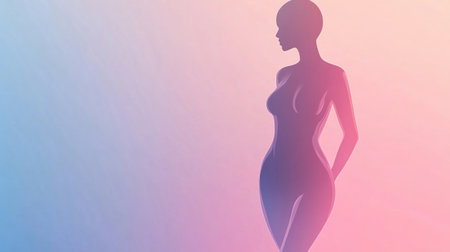 Minimalist art displaying a slim female figure with a prominent waistline against a soothing gradient backdrop, emphasizing elegance and form.の素材