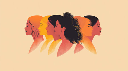 This artwork showcases a minimalist design featuring diverse silhouettes of women, symbolizing strength and unity for International Womens Day.の素材