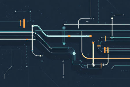 Conceptual design illustrating gas pipeline connections and flow mechanisms in modern energy transport systems.の素材