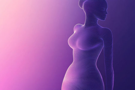 Slim female silhouette is depicted with a highlighted waistline, set against a vibrant gradient background that enhances its visual appeal.の素材