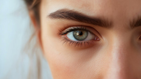 This close view highlights the left side of a womans face showing drawn lines, while the right side appears smooth and youthful.の素材