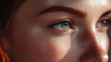 This close up highlights the left side of a womans face with drawn lines illustrating aging, contrasting with the smooth, youthful right side.の素材