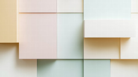 A stylish wall composed of geometric shapes in soft pastel hues enhances the decor of a contemporary interior environment.の素材