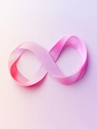 A pink ribbon, elegantly shaped into an infinity symbol, represents hope and support for various charitable causes in communities.の素材