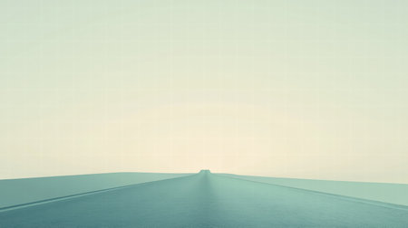 A long, empty road leads towards the horizon under a soft, pastel sky, evoking feelings of solitude and adventure at dawn.の素材