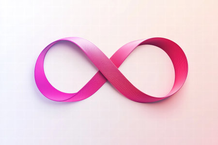 Bright pink ribbon intertwined to form an infinity symbol, resting on a soft white surface, showing creativity and elegance.の素材