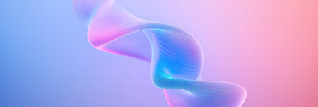 A luminous DNA helix spirals gracefully, showing intricate details in a vibrant futuristic setting with pastel hues.の素材