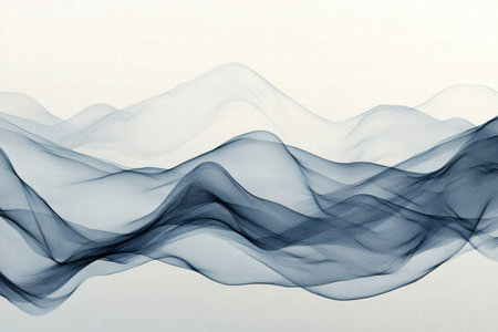 Gentle waves of translucent fabric intertwine, forming an abstract design with soft blue and gray hues, evoking a sense of calm and tranquility.の素材