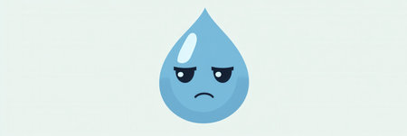 A sad blue water drop character with eyes expresses emotion in a minimalist style, creating a simple yet impactful design.の素材