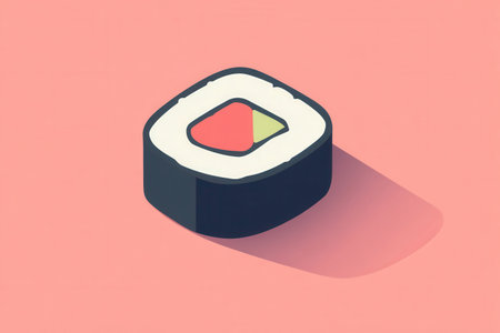 Visual representation of a flat sushi roll icon showcasing clean lines and soft pastel tones ideal for food branding in Japanese cuisine.の素材