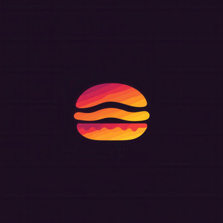 This logo features a flat burger icon characterized by bold colors and a minimalist design, embodying the essence of modern fast food branding.の素材