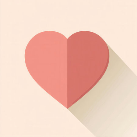 A minimalist heart icon featuring soft shadows and warm pink tones creates a contemporary look in flat design ideal for modern applications.の素材