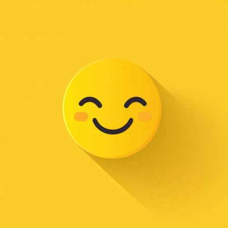 A minimalist smiling face design in bright yellow color showcases a cheerful expression with simple, clean lines perfect for conveying joy.の素材